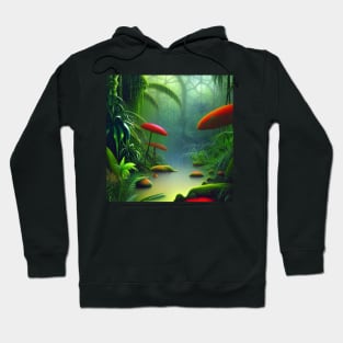 Digital Painting Of a Lush Wet Natural Jungle and Lake Hoodie